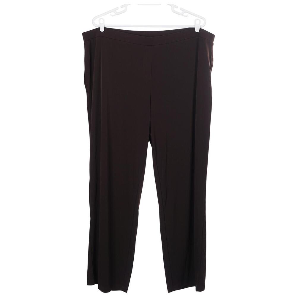 Susan Graver Pull On Pants 3X Brown Liquid Knit Stretch Elastic Waist Pockets